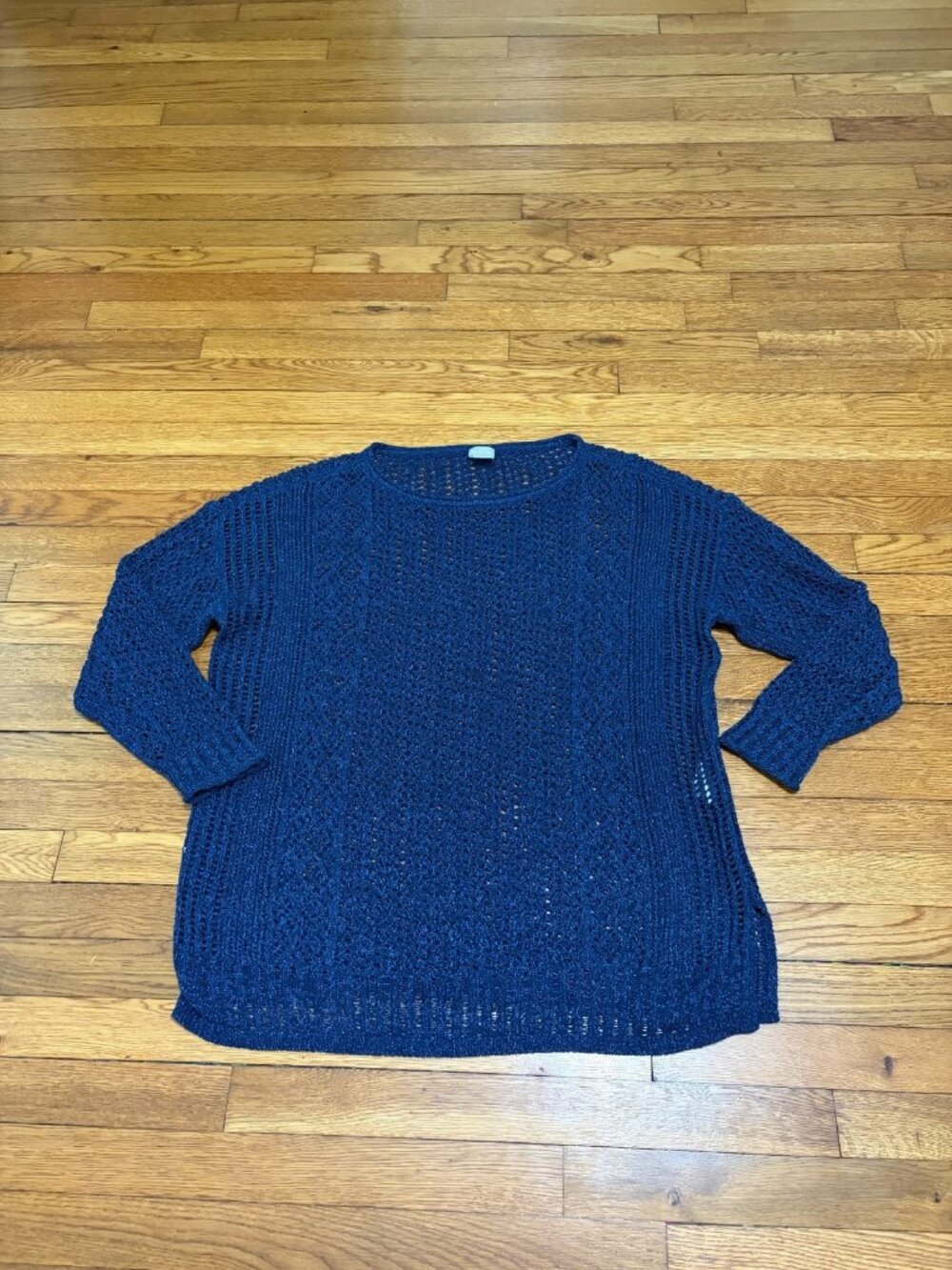 Chico's Womens Sweater Size 3 (US XL) Navy Blue Pullover Open Knit Sheer